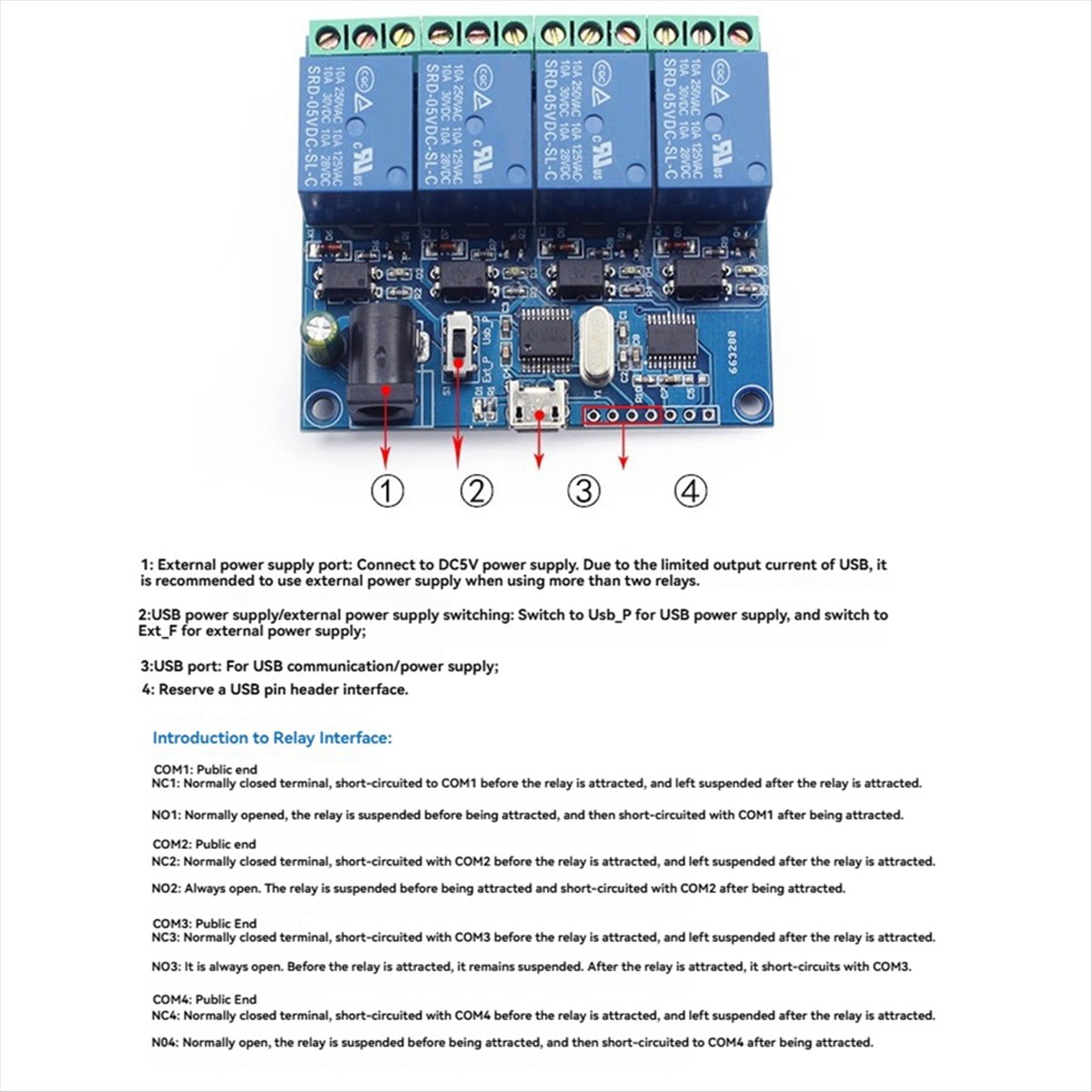 Relay Module 4 Channel - AT42 4 チャンネル USB リレーモジュール LCUS-4