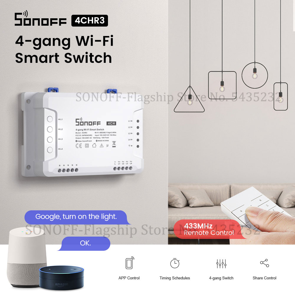 Itead sonoff 4ch r3 wifiワイヤレスリ - Relay Module 4 Channel のレビューと価格